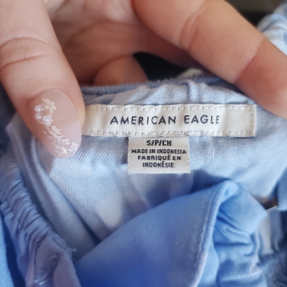 American Eagle Floral Blue Babydoll Dress With Flowy Sleeves Womens Size Small - Picture 3 of 4